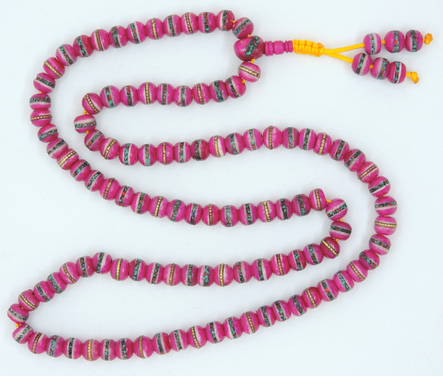 Tibetan Himalayan Yak Bone 108 Beads Embedded Necklace for Meditation (Pink)
