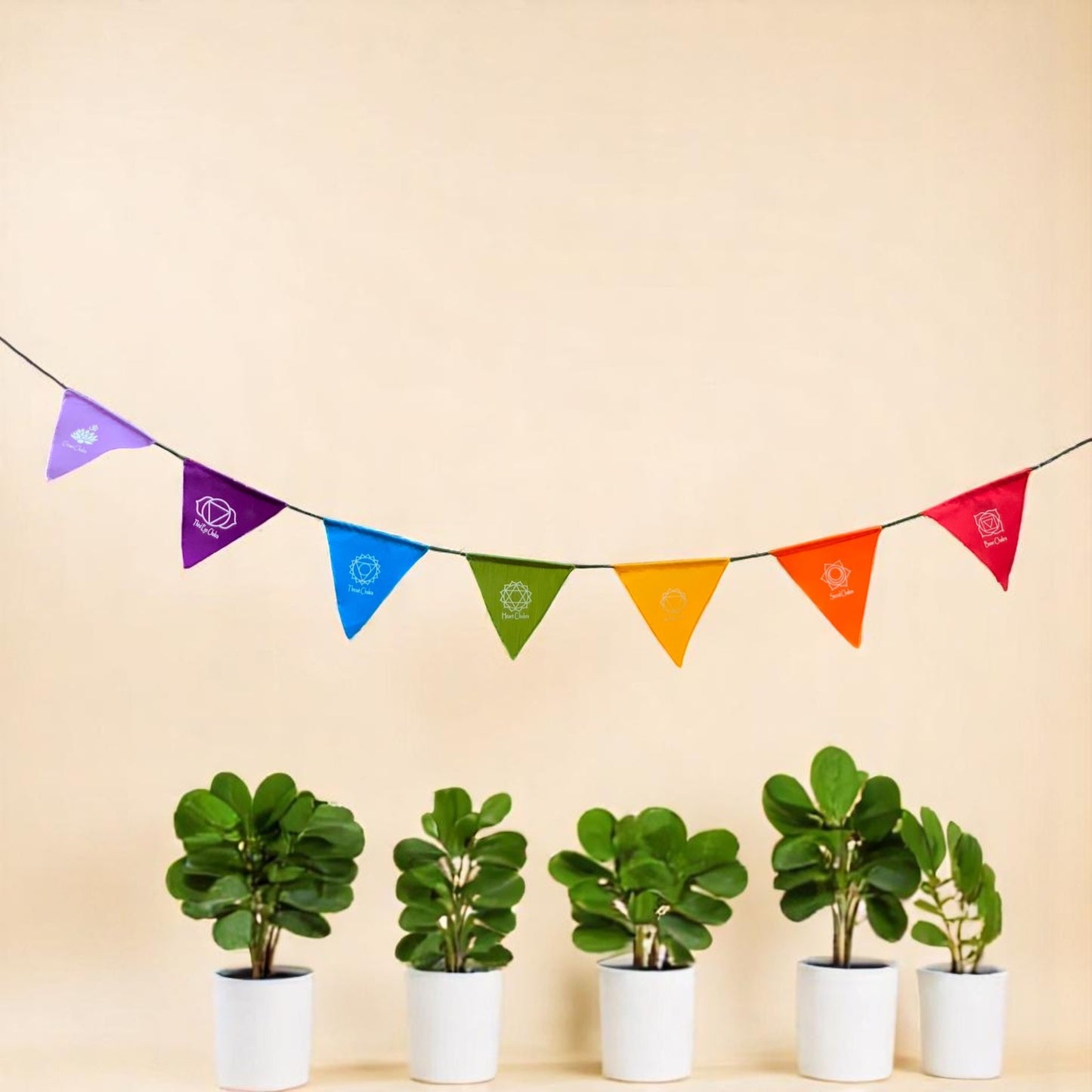 Handmade Triangle Seven Chakra Prayer Flags Heart Chakra, Root Chakra