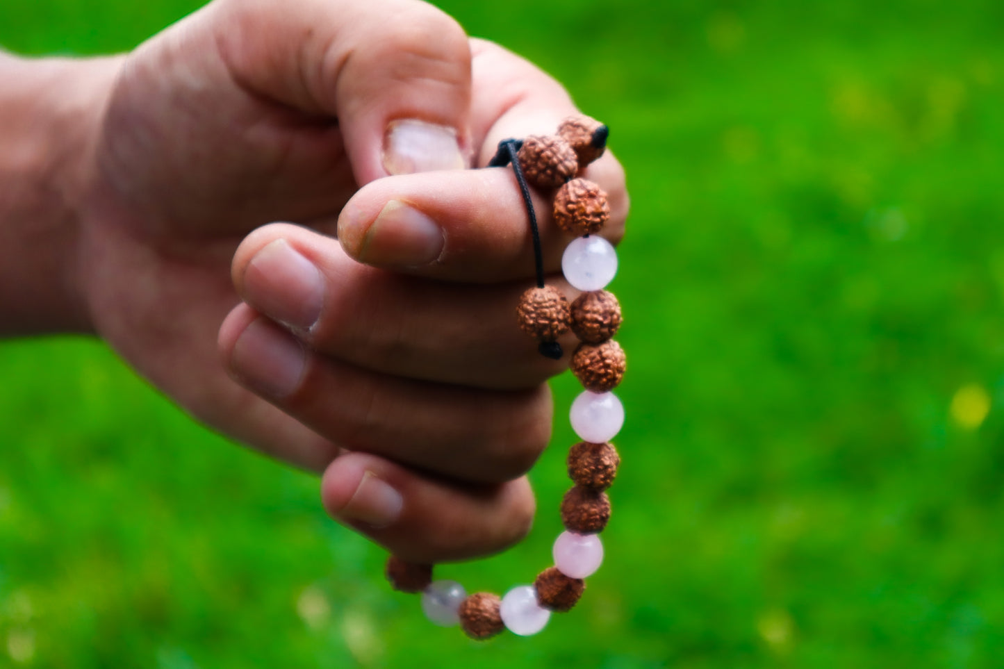 Rudraksha Rose Quartz Wrist Mala Yoga Bracelet