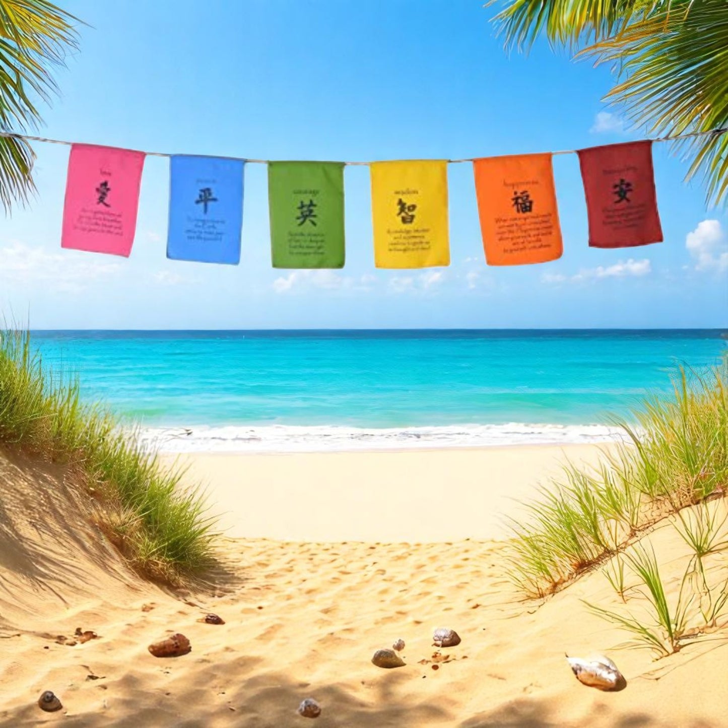 Tibetan Affirmation prayer flags-Peace, Happiness, Courage, Love, Tranquility,