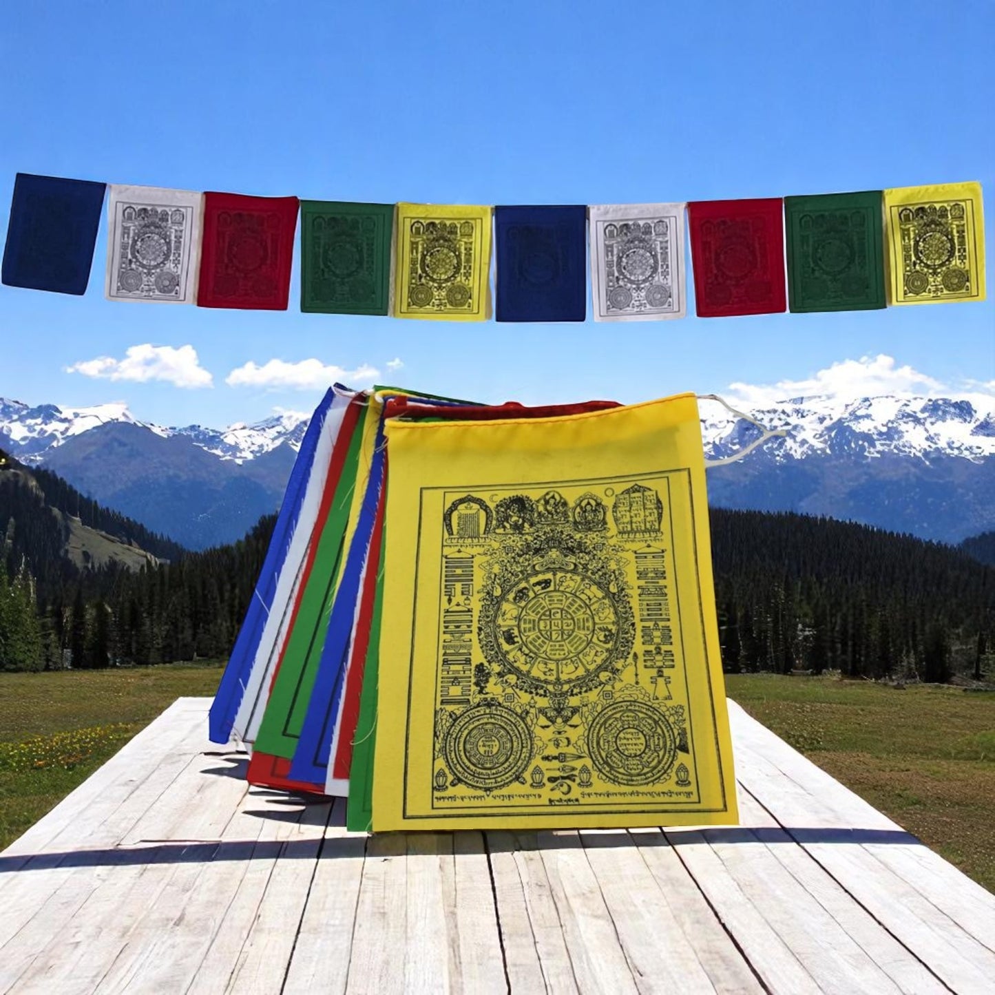 Wheel of Astrology prayer flags for positive energy