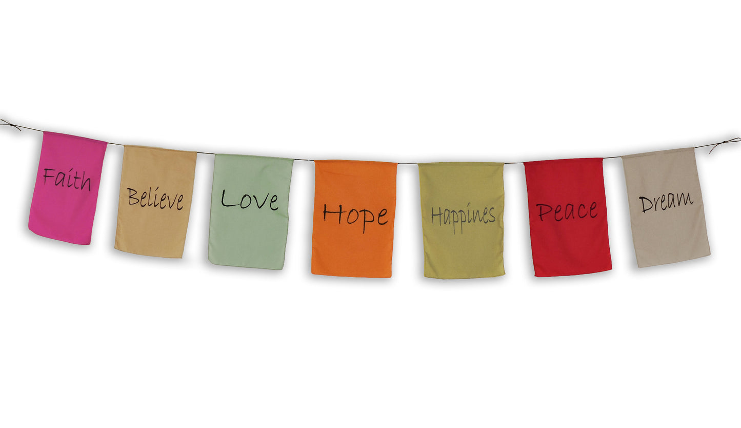 Handmade Tibetan Affirmation Prayer Flags Dream Faith Believe Hope Peace 9X12