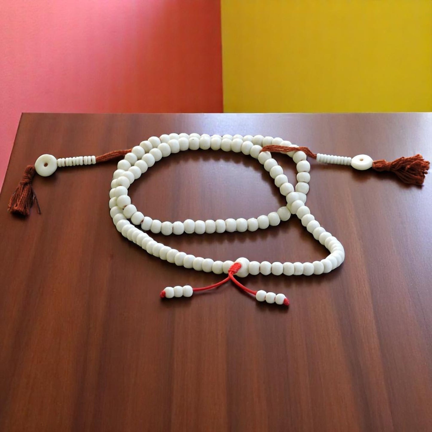 White Yak Bone Tibetan 108 Bead Mala 108 with Bone Counters