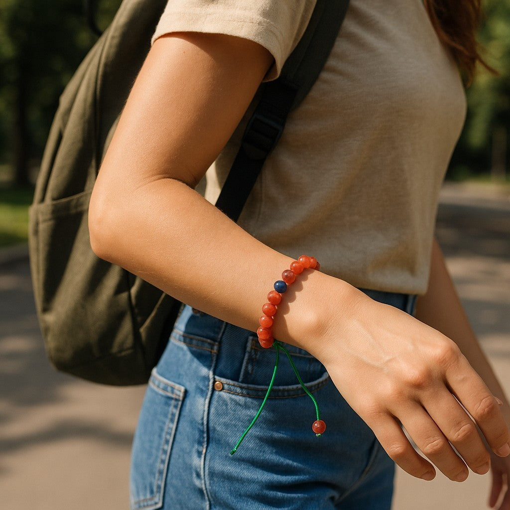 Hands Of Tibet Tibetan Mala Carnelian Wrist Mala/Bracelet for Meditation (Lapis Beads)