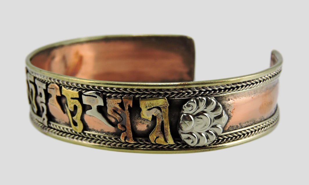 Handmade Tibetan Three Metal Healing Mantra Yoga Bracelet (Green Tara Mantra)