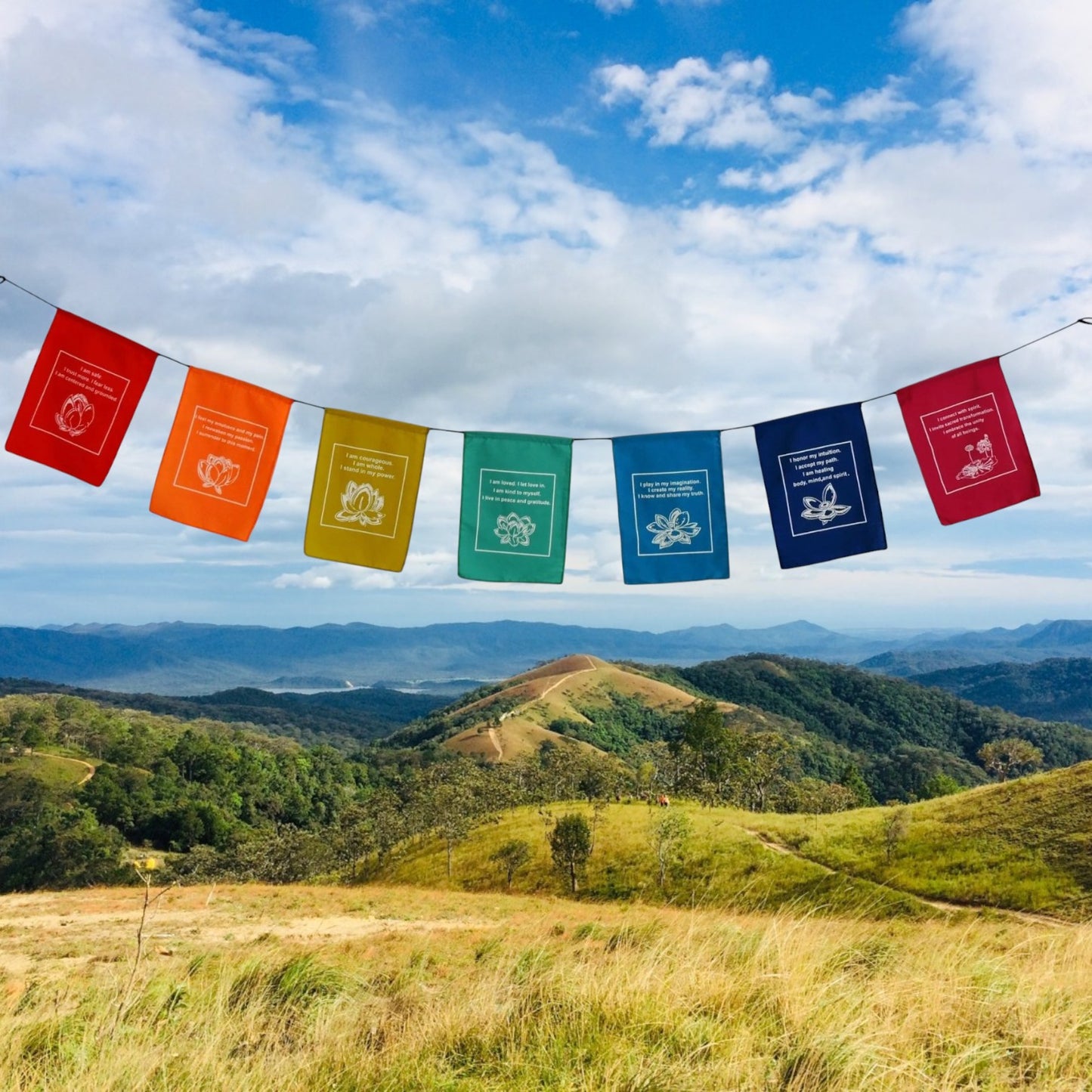 Handmade Affirmation, Love, Courageous, Imagination, Intuition, Prayer Flags 6X8