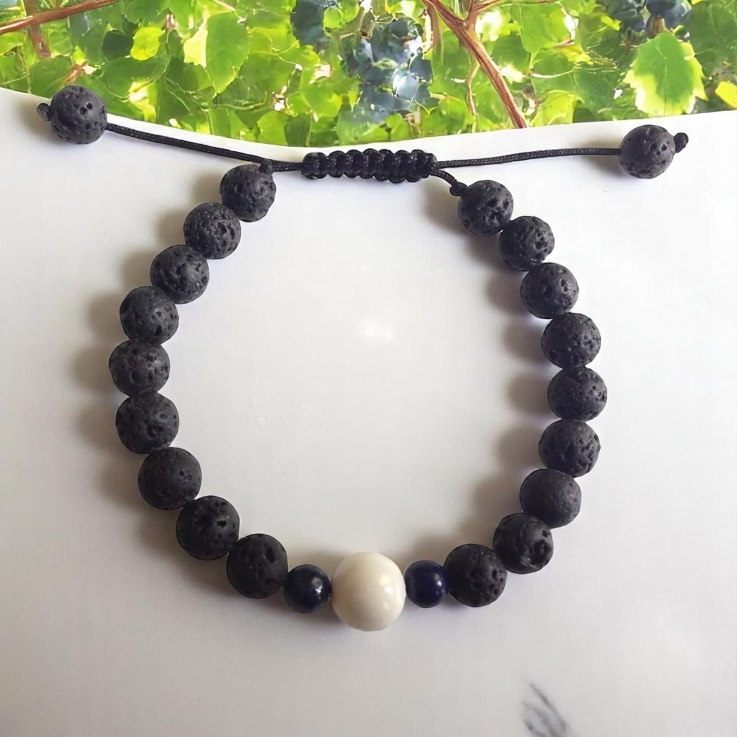 Land and Sea Wrist Mala (Lava, Lapis and Conch Shell)