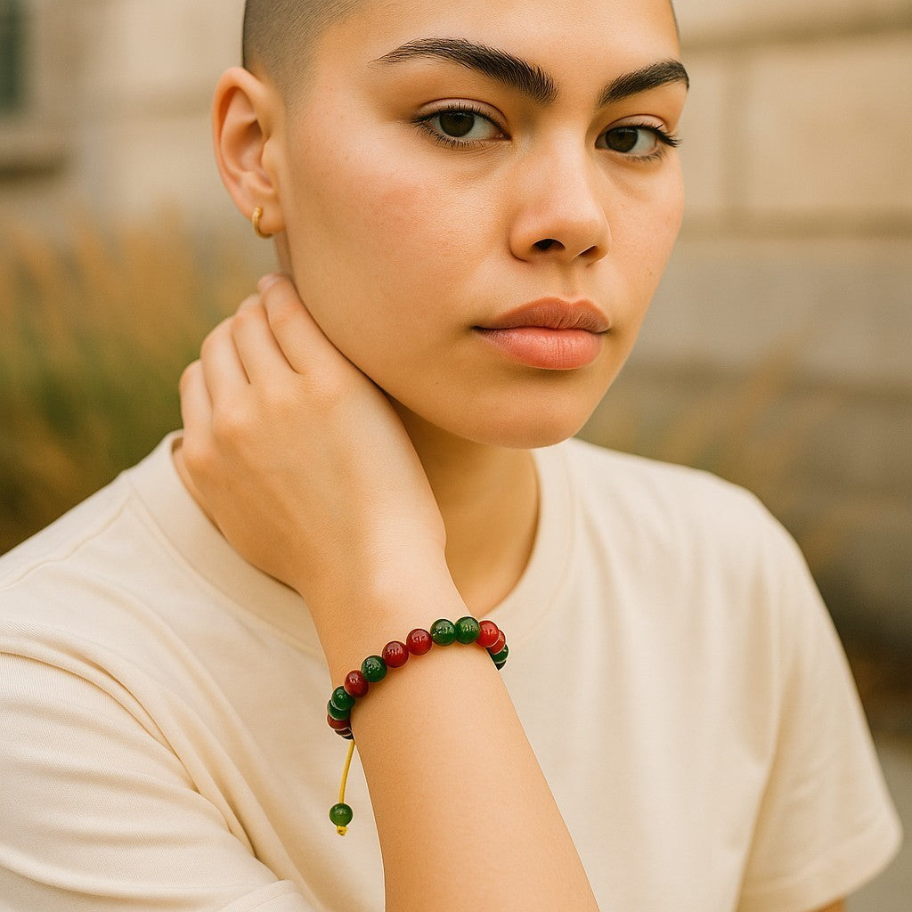 Green Jade and Carnelian Tibetan Wrist Mala/Yoga Bracelet for Meditation