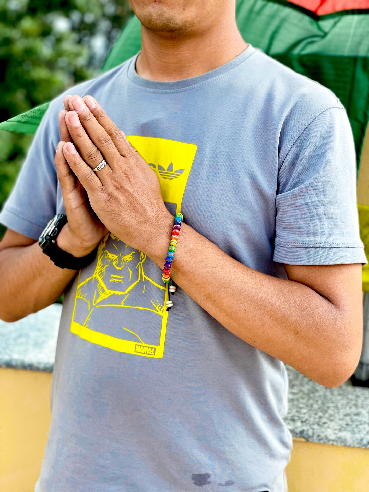 Healing Tibetan Wrist Mala Yoga Bracelet - Rainbow Seven Chakra color bone bracelet