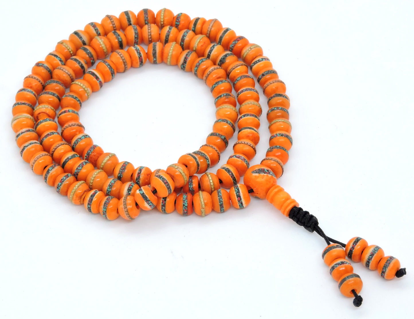 Tibetan Himalayan Yak Bone 108 Beads Embedded Necklace for Meditation (Orange)