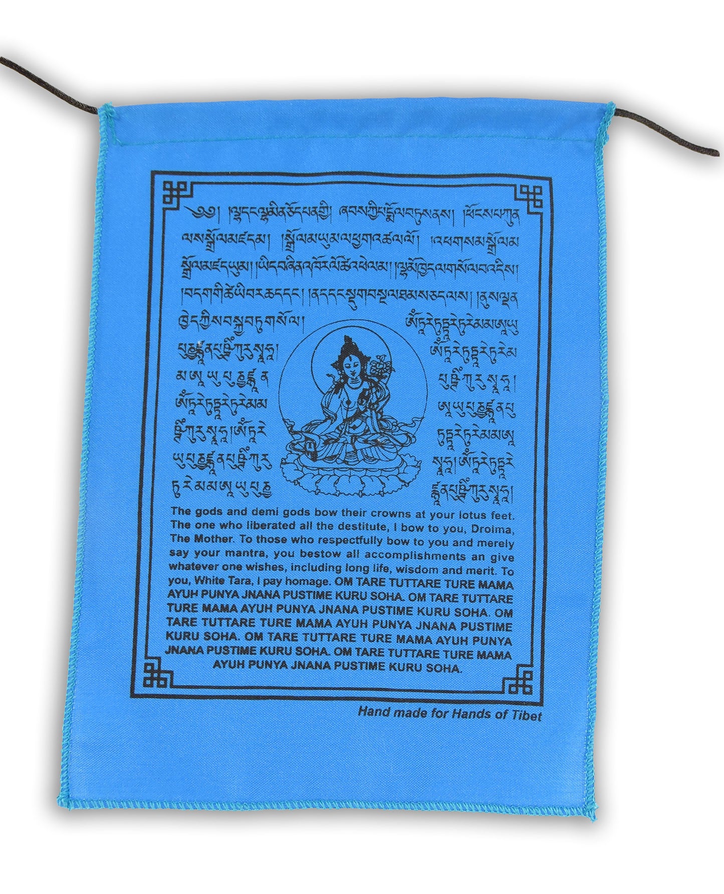 Handmade White Tara Prayer Flags with English Translation ( 9X12)