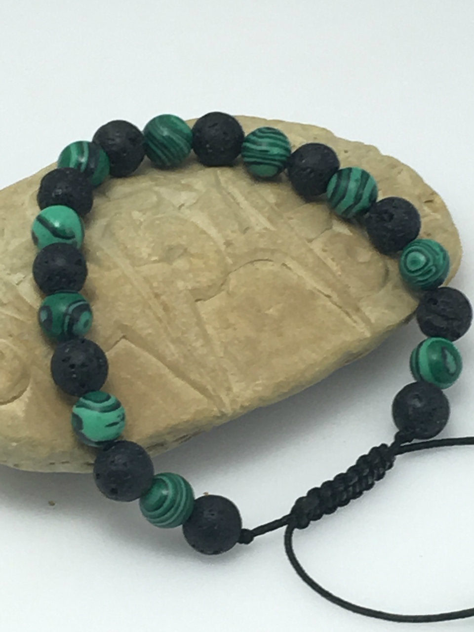 Lava and Malachite Wrist Mala Bracelet for Meditation