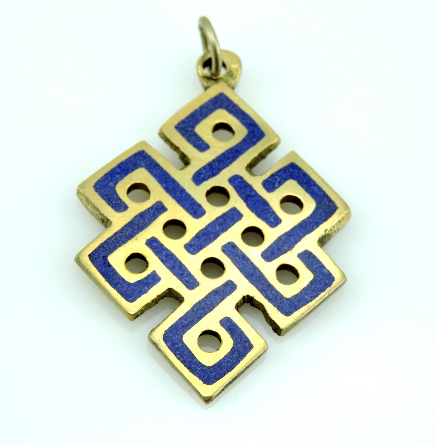 Hand Crafted Eternal Knot Lapis and Brass Pendant