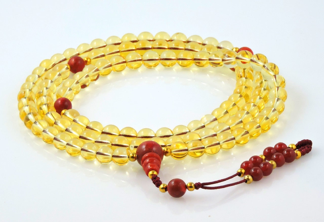 Citrine and Coral Sunrise 108 Bead Tibetan Mala with for Meditation