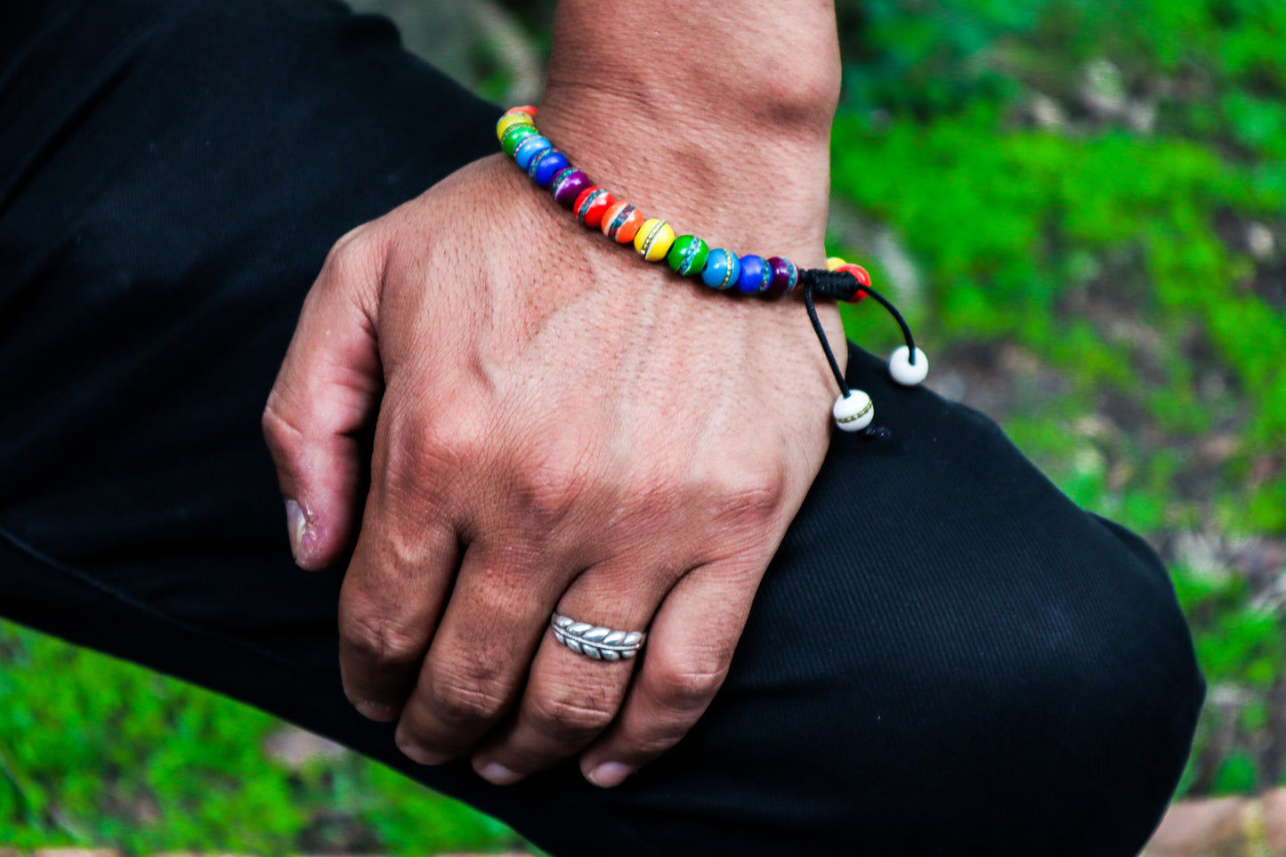 Healing Tibetan Wrist Mala Yoga Bracelet - Rainbow Seven Chakra color bone bracelet