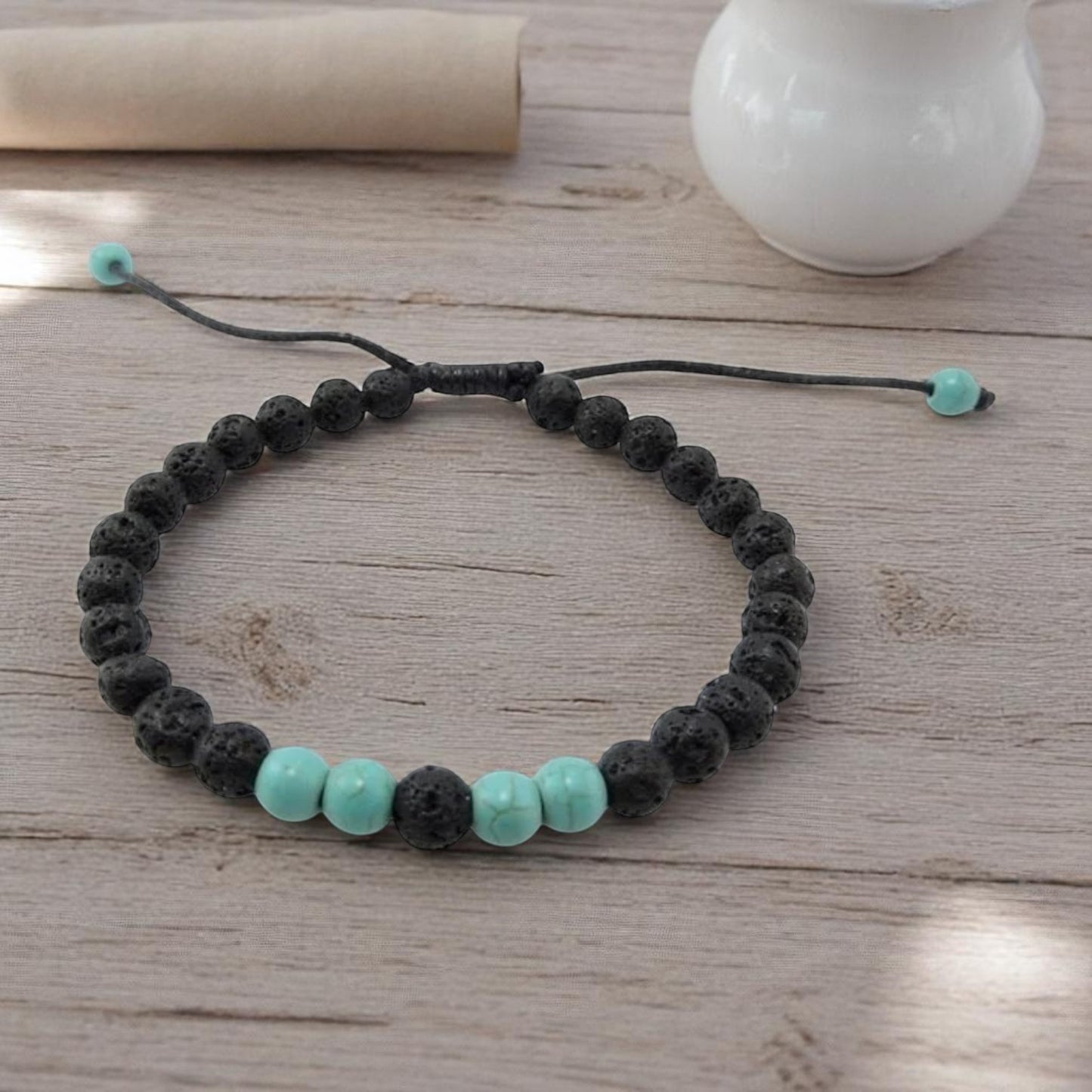 Small Lava Stone Turquoise Wrist Mala Bracelet