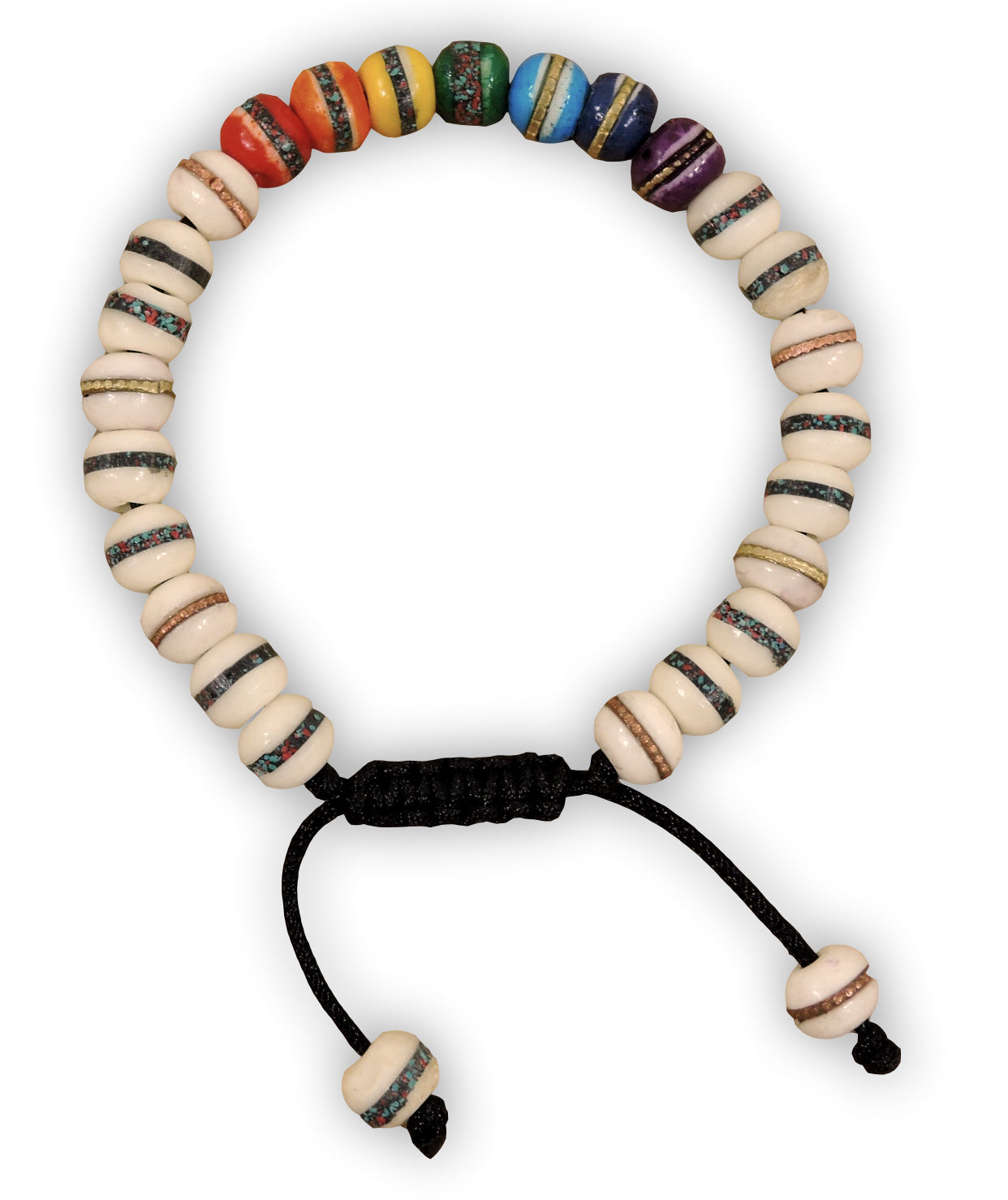 Embedded Medicine Bracelet Beads Adjustable Wrist Mala(Seven Chakra and White)