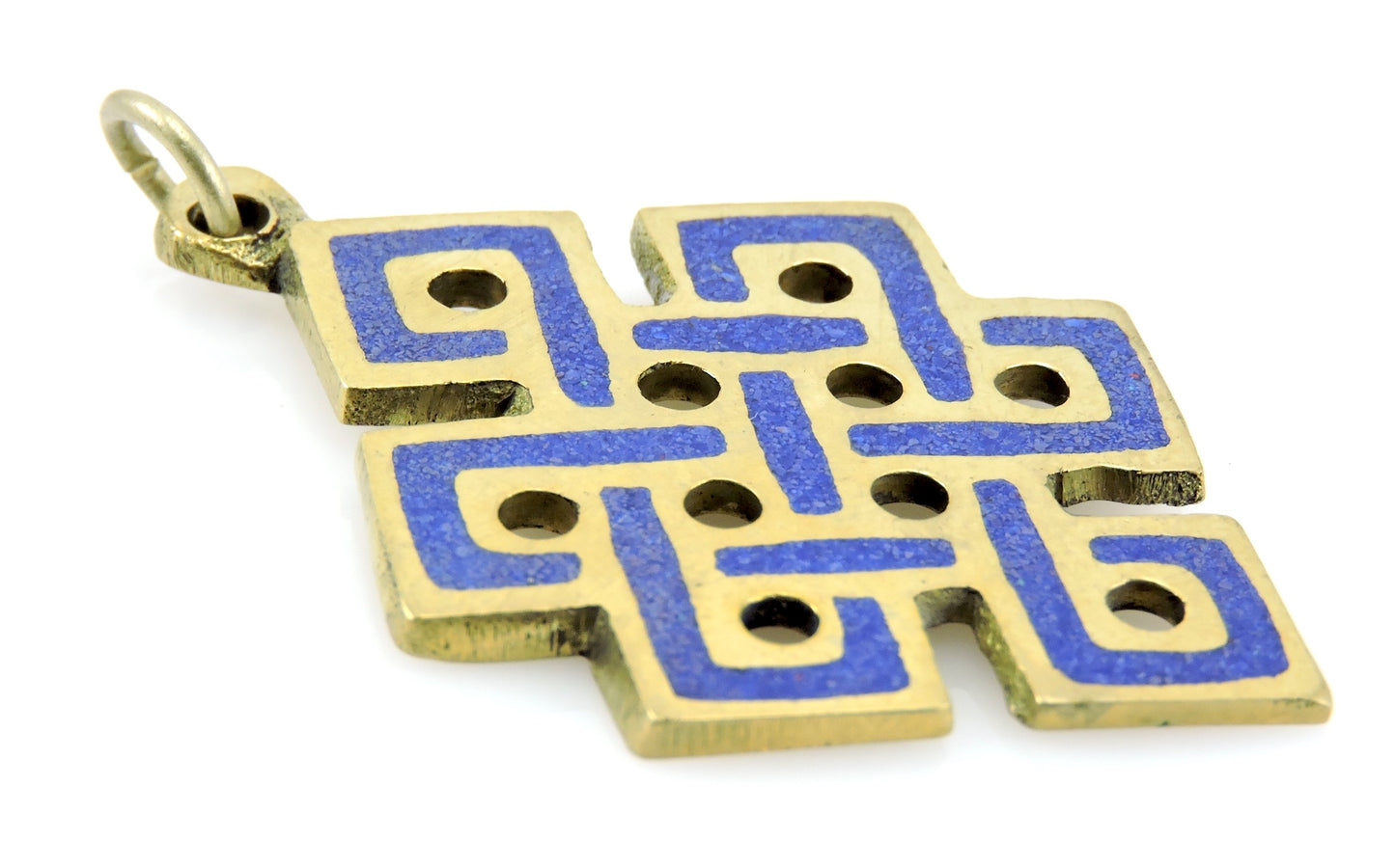 Hand Crafted Eternal Knot Lapis and Brass Pendant
