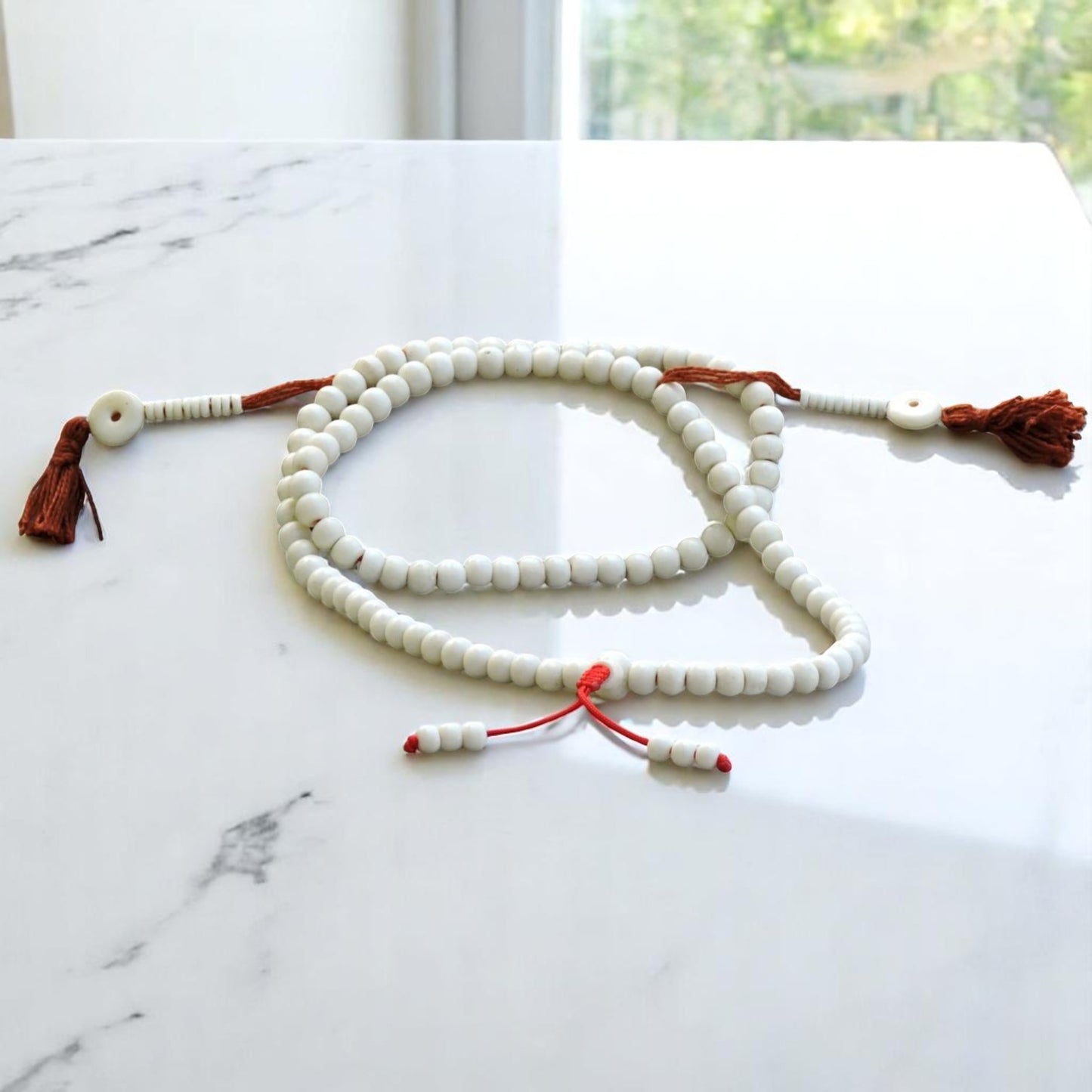 White Yak Bone Tibetan 108 Bead Mala 108 with Bone Counters