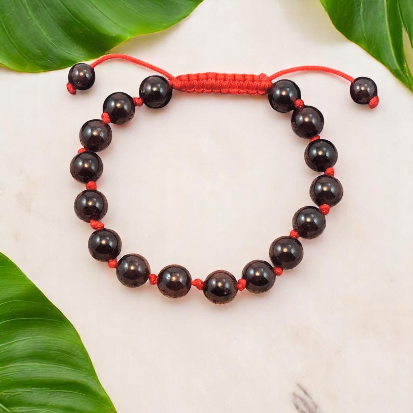 Individually Knotted Garnet Wrist Mala Yoga Bracelet for Meditation Red Cord
