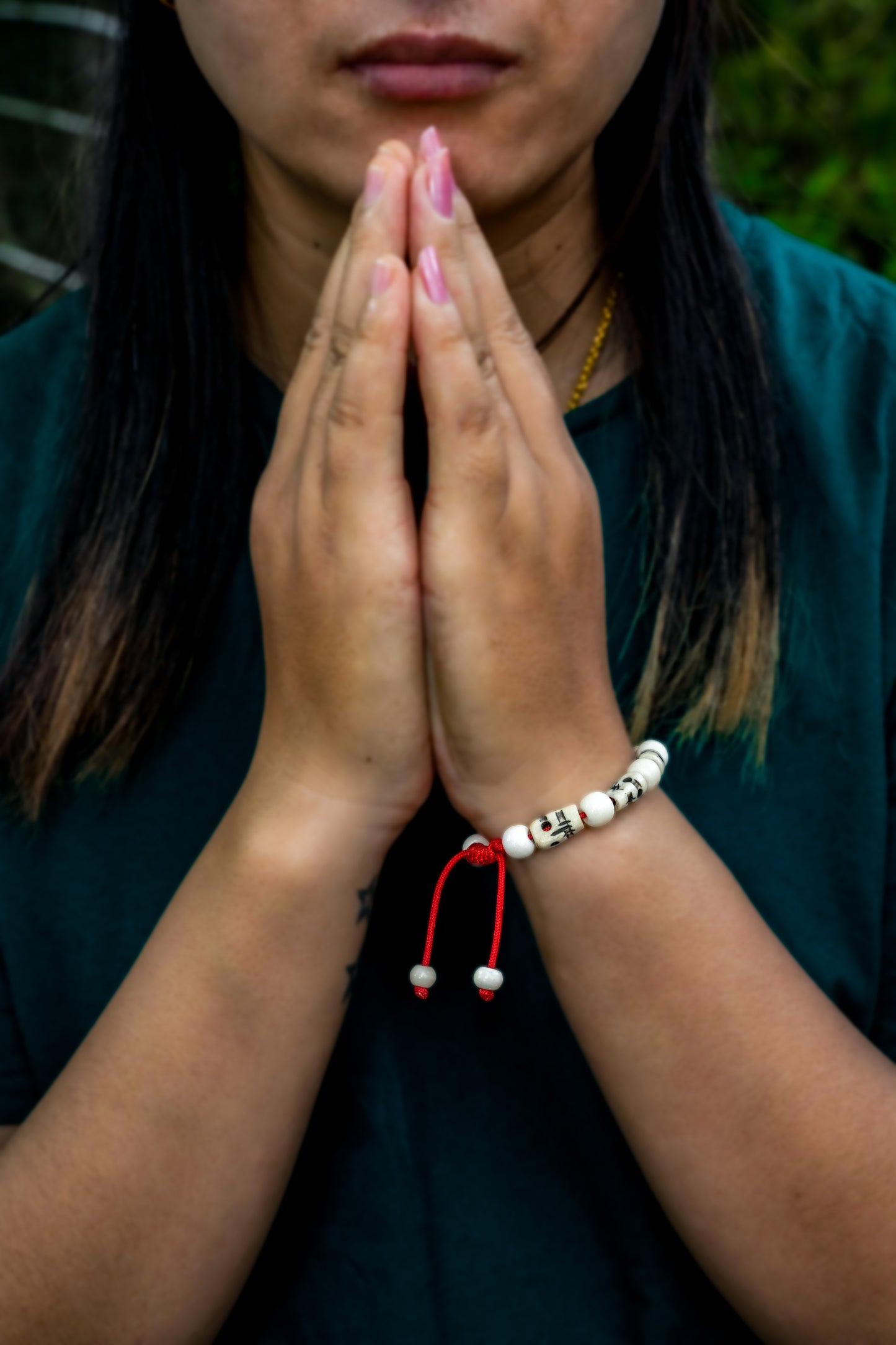 Carved Bone Skull Wrist Mala/Bracelet
