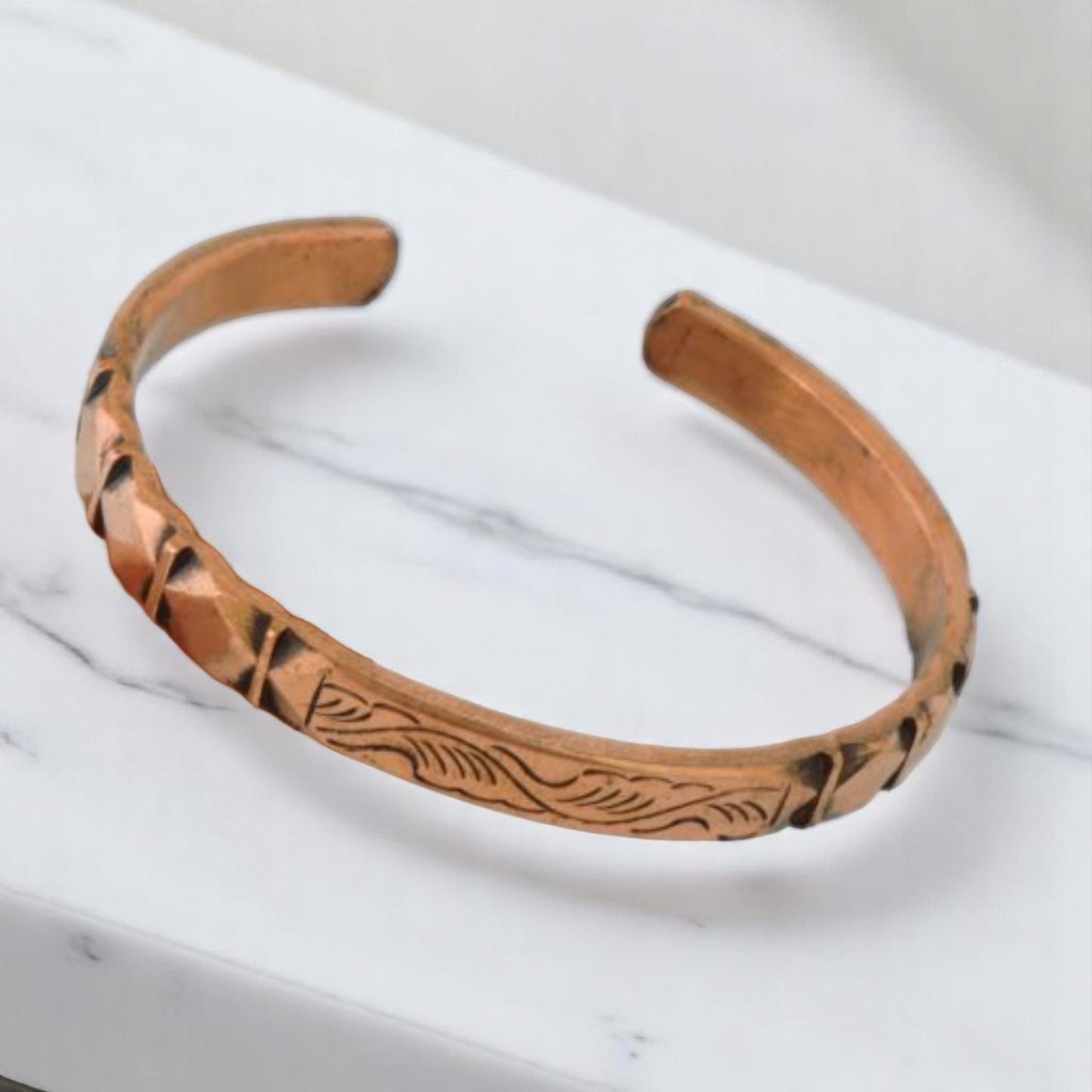 Diamond and Wave Copper Cuff Bracelet - Style 12