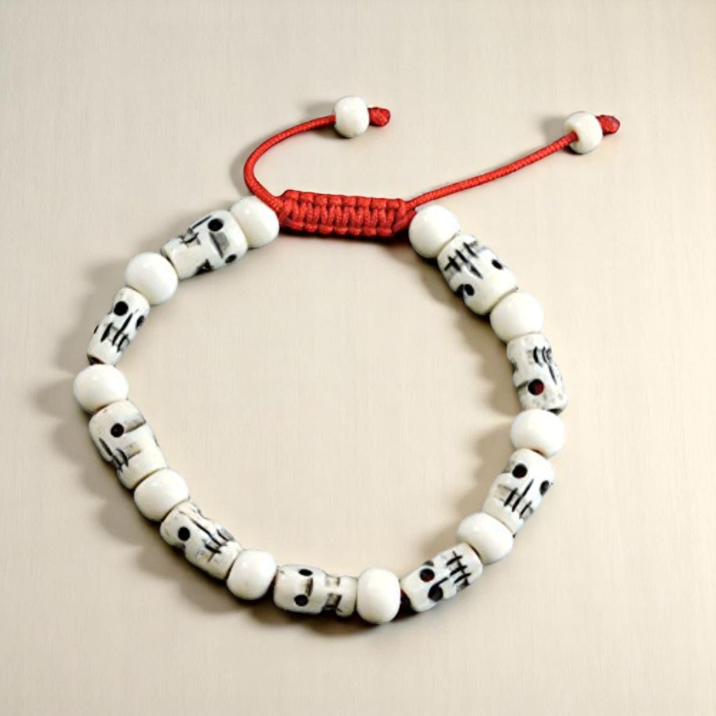 Carved Bone Skull Wrist Mala/Bracelet