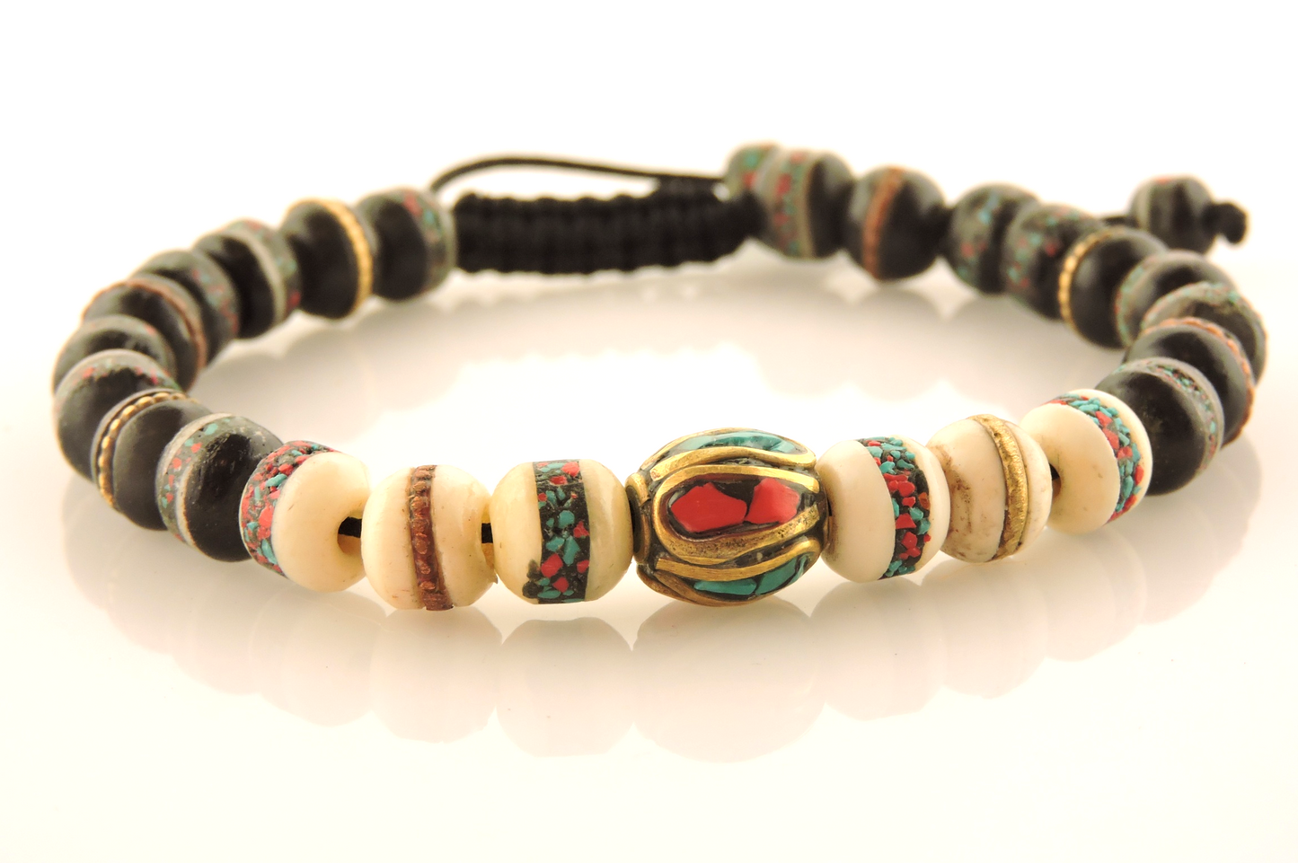 Embedded Medicine Bracelet Healing Beads Adjustable Wrist Mala (Black/White)