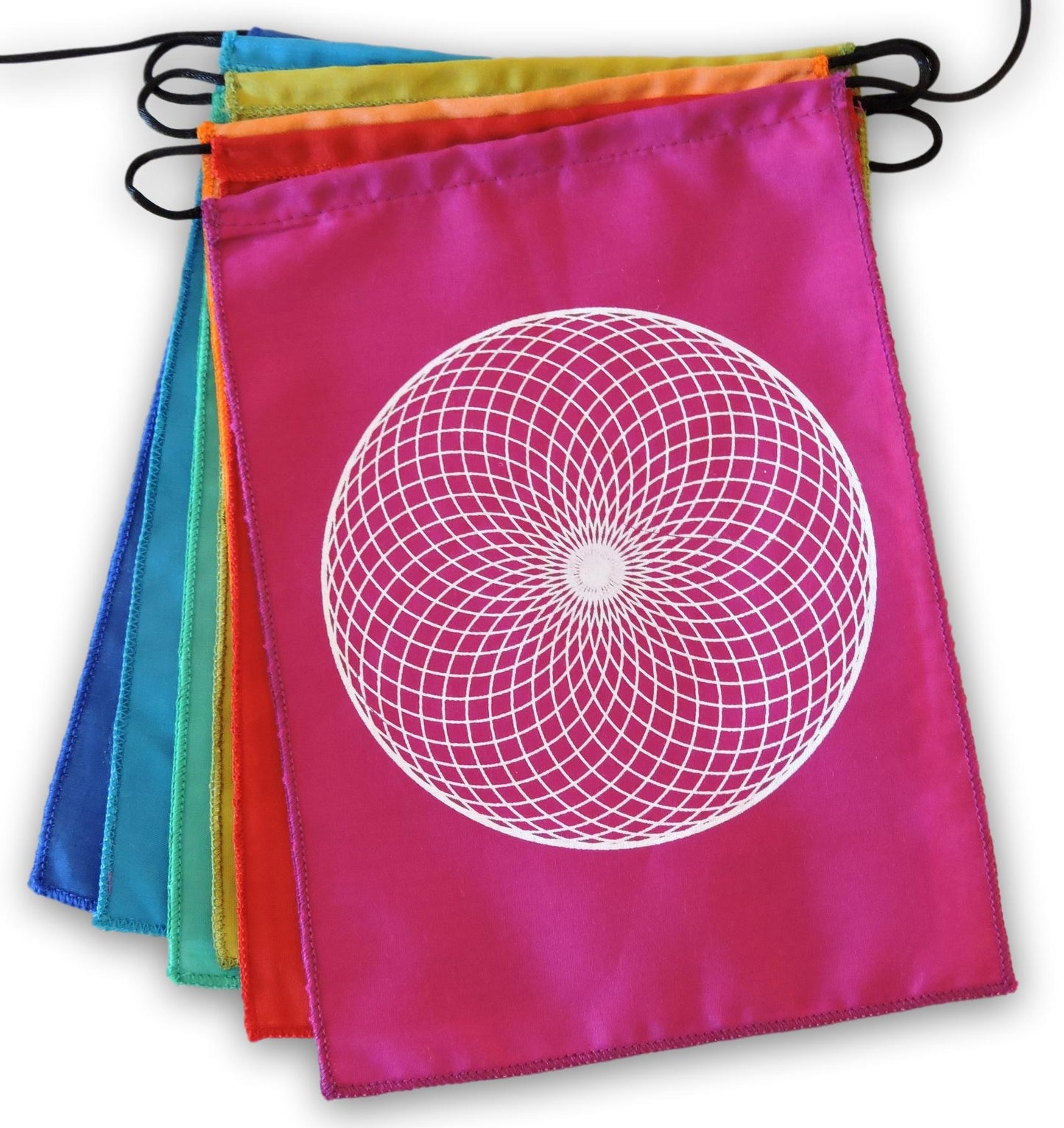 Sacred Geometry Prayer Flags Positive Energy Shri Yantra flower of life, 9X12"
