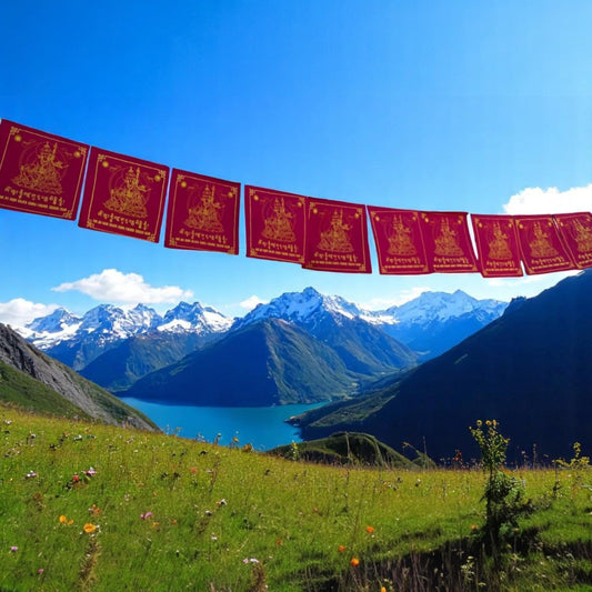 Large Handmade Guru Rinpoche Prayer Flags Solid Red Color