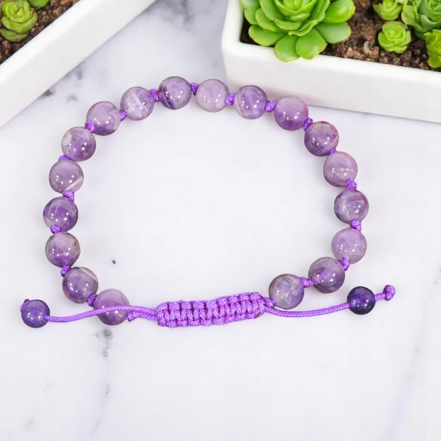 Individually Knotted Amethyst Wrist Mala Yoga Bracelet for Meditation