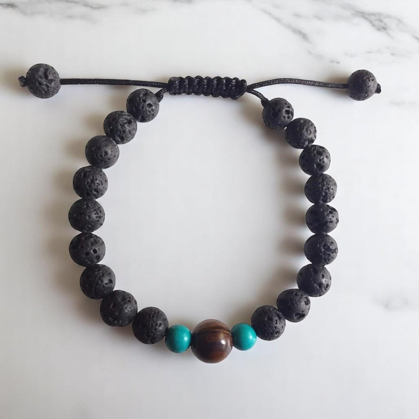 Tiger Eye Energy Lava Wrist Mala with Turquoise