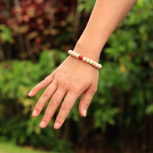 Yak Bone Wrist Mala/Bracelet with Coral Spacer
