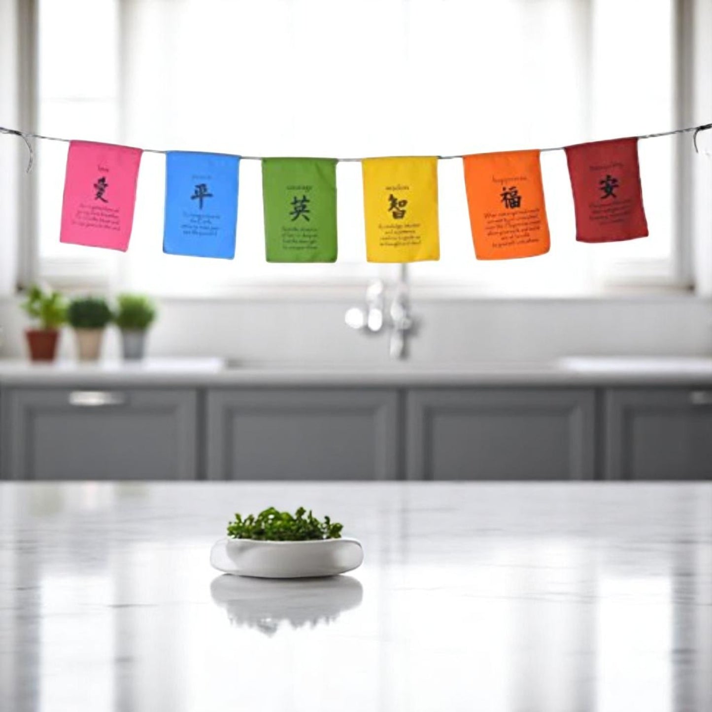 Tibetan Affirmation prayer flags-Peace, Happiness, Courage, Love, Tranquility,