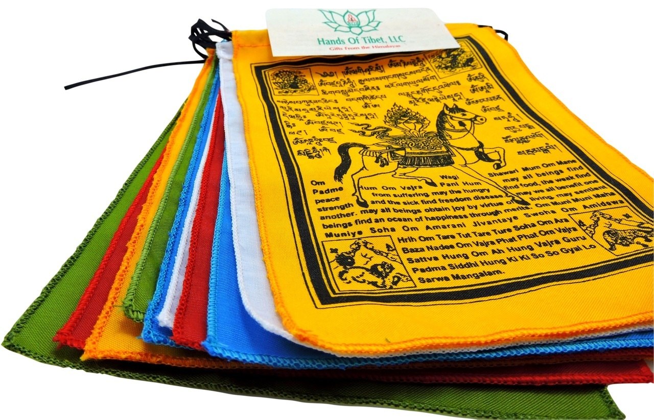 Handmade Tibetan Wind Horse Prayer Flags with English Translation - 6x8