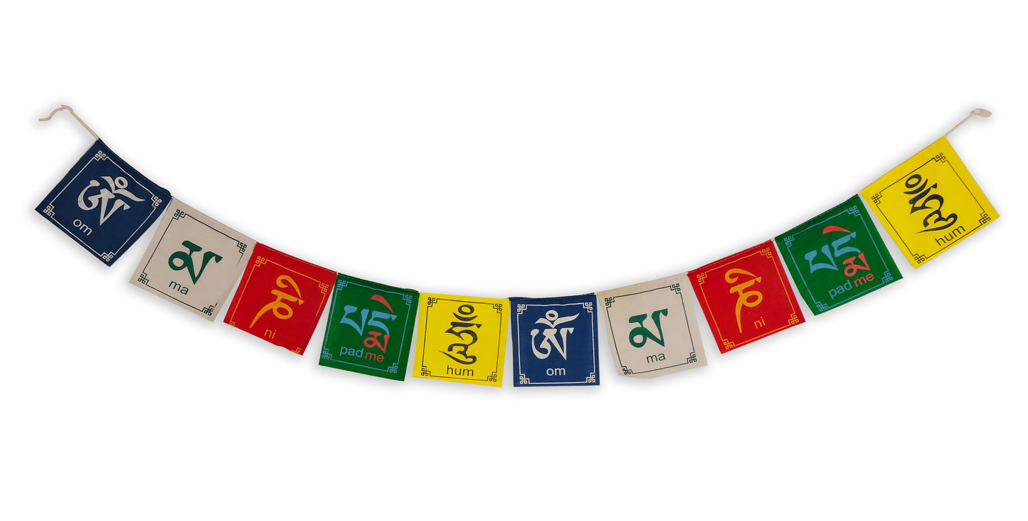 Buddha of Compassion Tibetan Prayer Flags Om Mani Padme Hum Set of 10