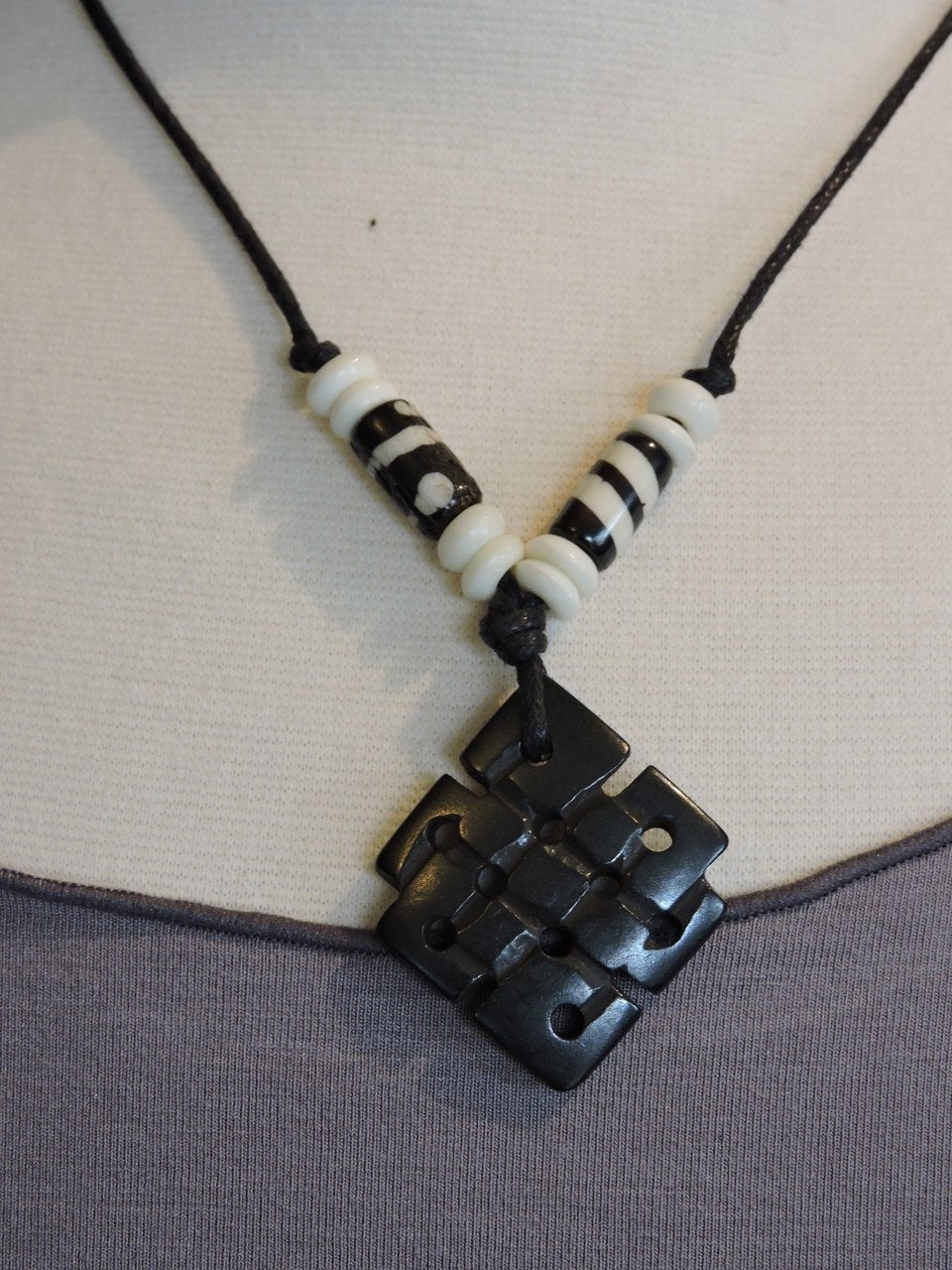 Eternal Knot dark Yak bone Pendant Necklace