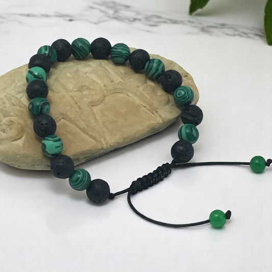 Lava and Malachite Wrist Mala Bracelet for Meditation