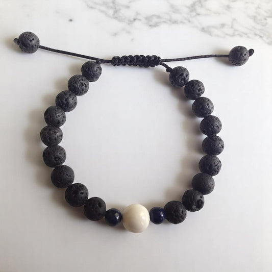 Land and Sea Wrist Mala (Lava, Lapis and Conch Shell)