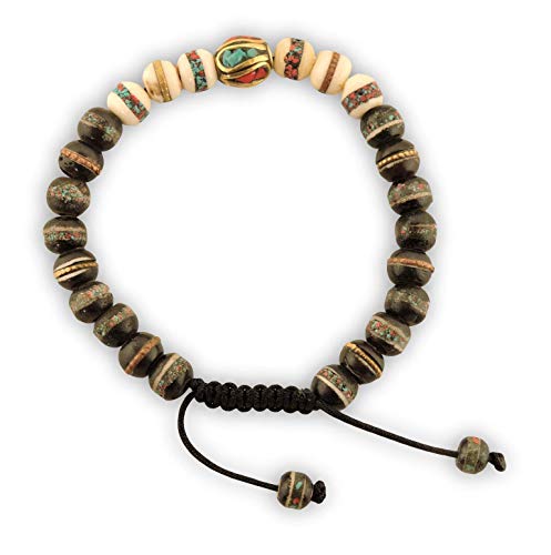 Embedded Medicine Bracelet Healing Beads Adjustable Wrist Mala (Black/White)