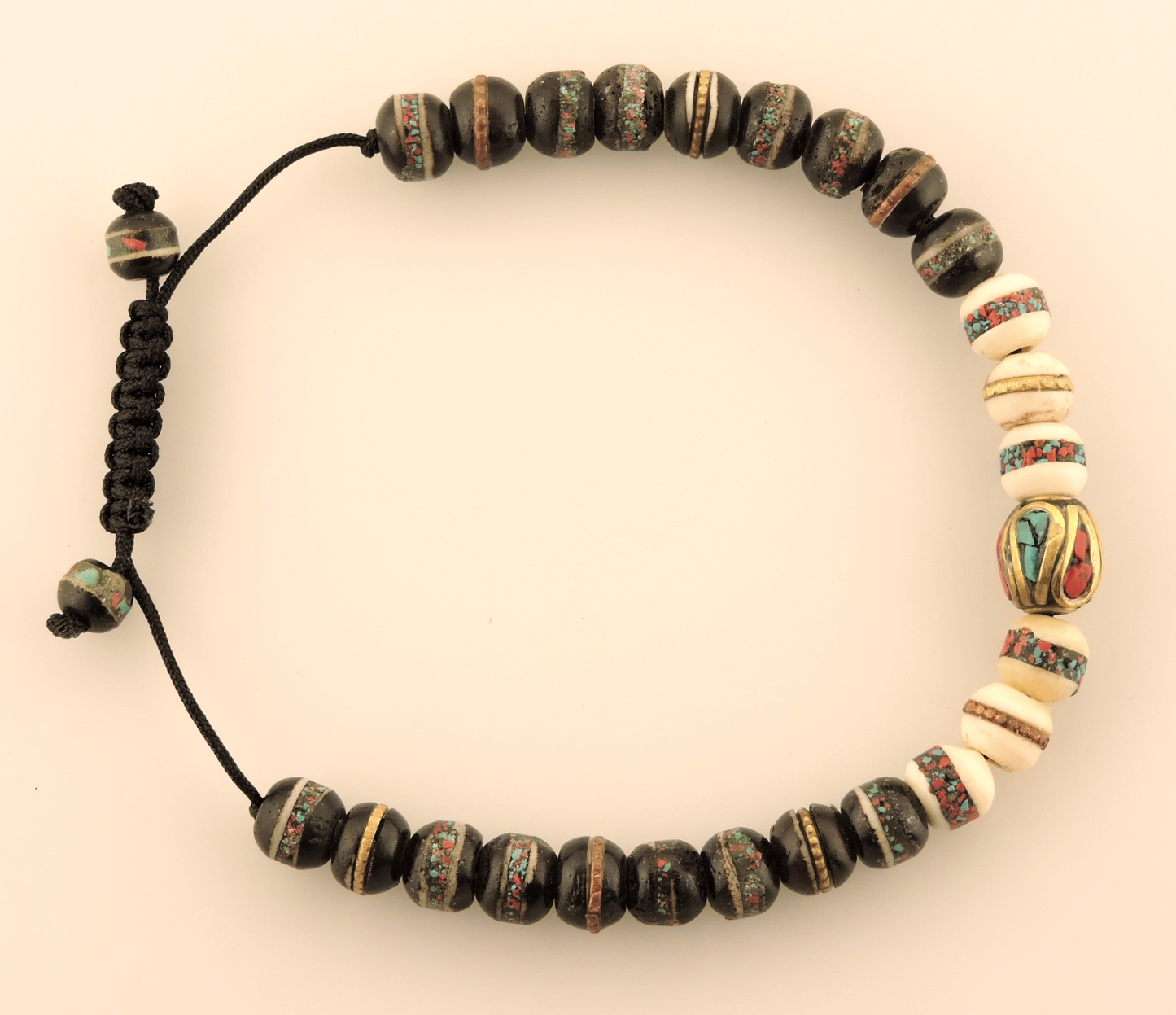 Embedded Medicine Bracelet Healing Beads Adjustable Wrist Mala (Black/White)