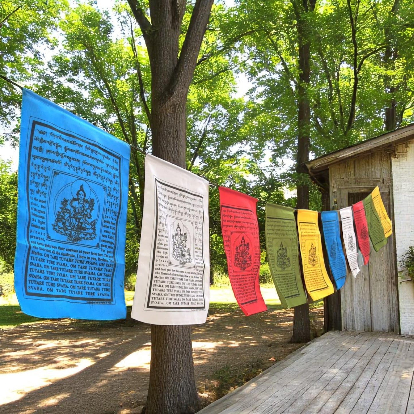 Large Handmade Tibetan Green Tara Prayer flags Tibetan with English Translation (9X12)