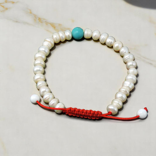 Fresh Water Pearl Wrist mala with Turquoise spacer