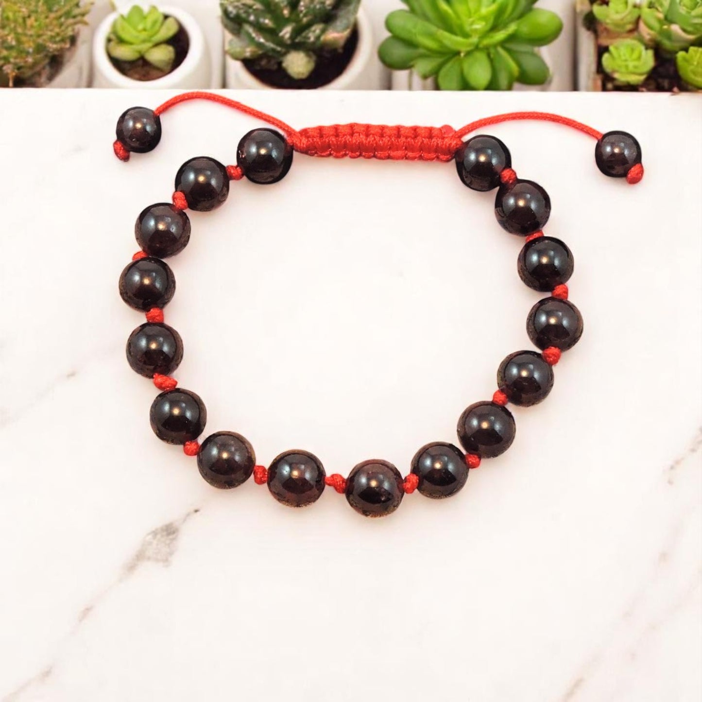 Individually Knotted Garnet Wrist Mala Yoga Bracelet for Meditation Red Cord