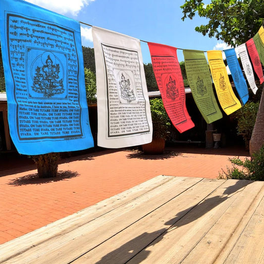 Large Handmade Tibetan Green Tara Prayer flags Tibetan with English Translation (9X12)