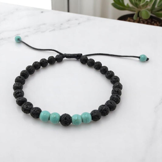 Small Lava Stone Turquoise Wrist Mala Bracelet