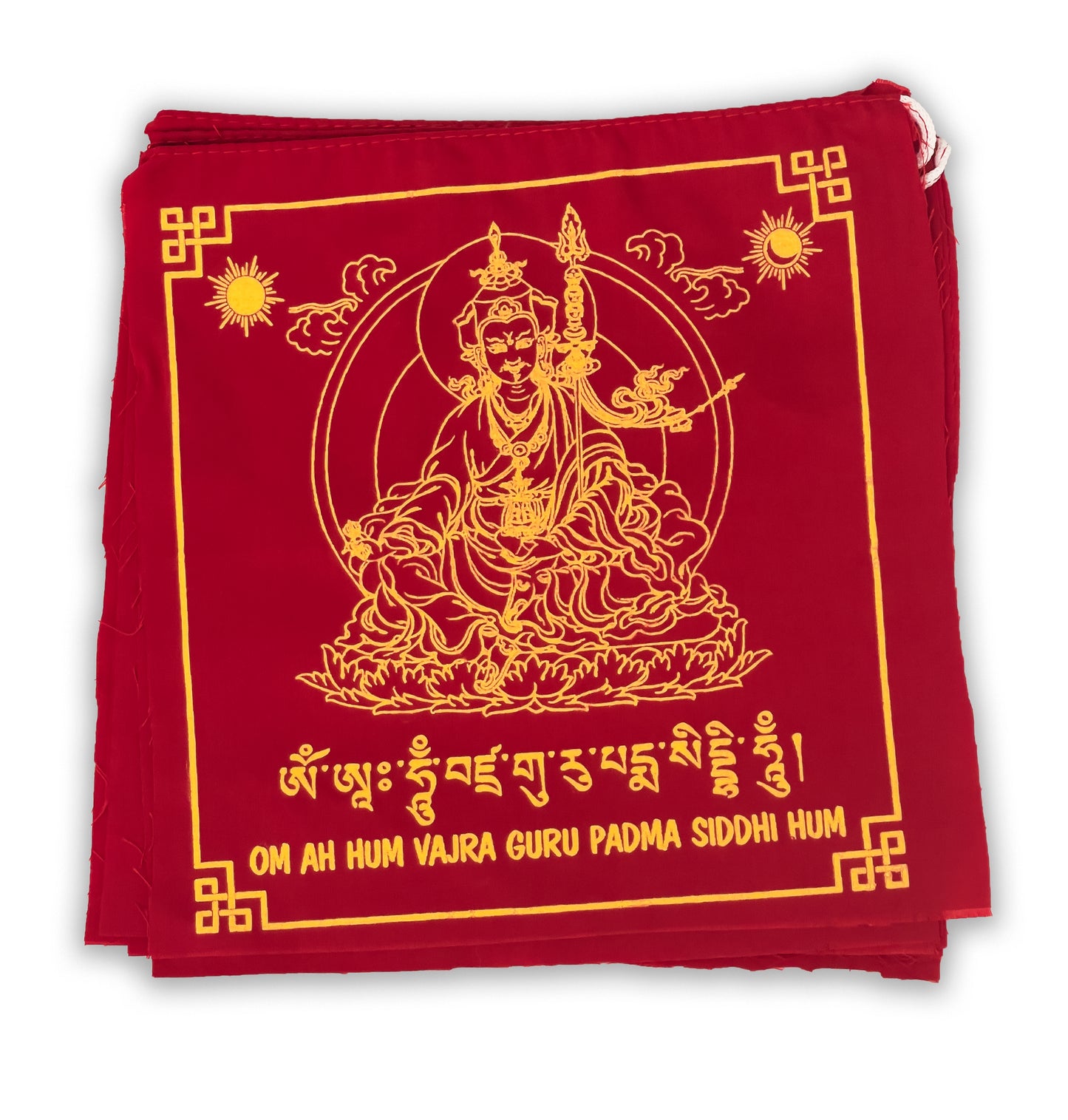 Large Handmade Guru Rinpoche Prayer Flags Solid Red Color