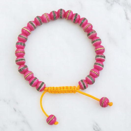 Embedded Medicine Bracelet Yoga Healing Beads Adjustable Wrist Mala Fuchsia Pink