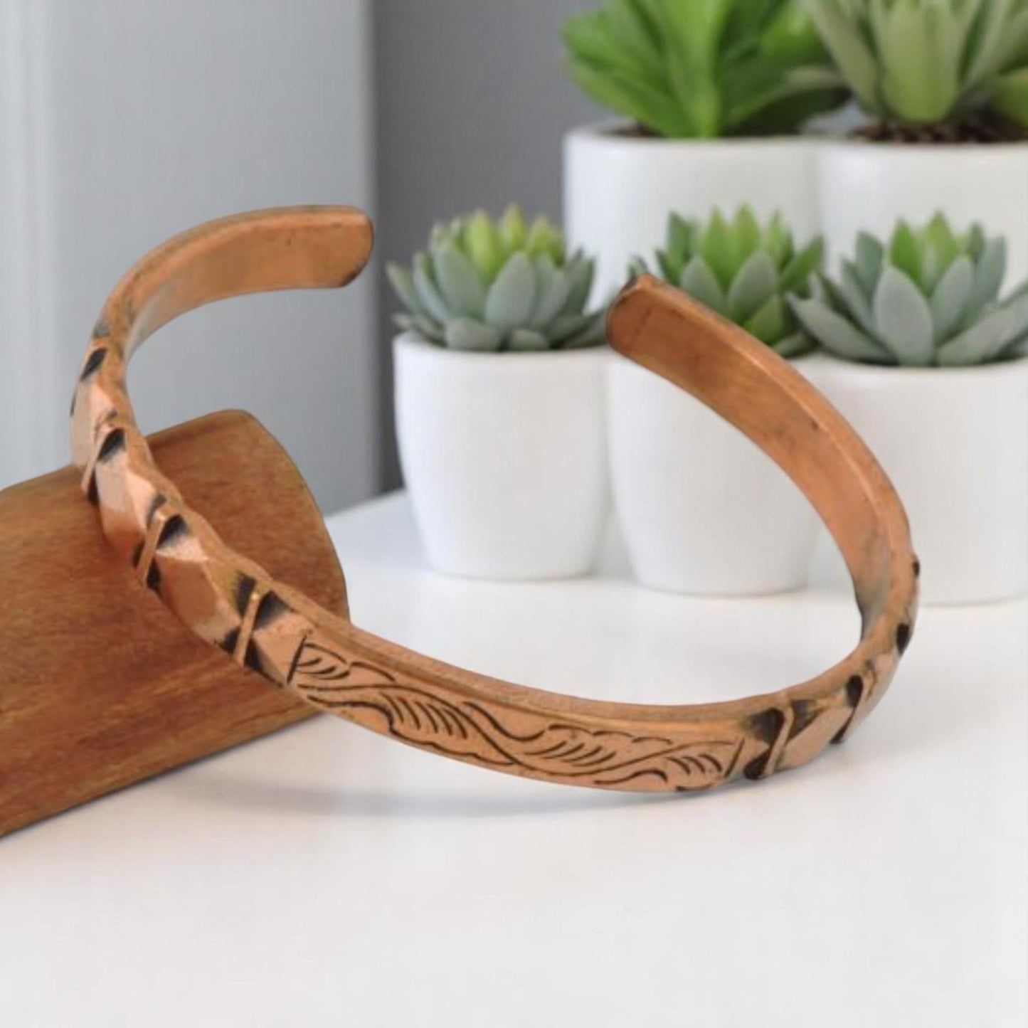Diamond and Wave Copper Cuff Bracelet - Style 12