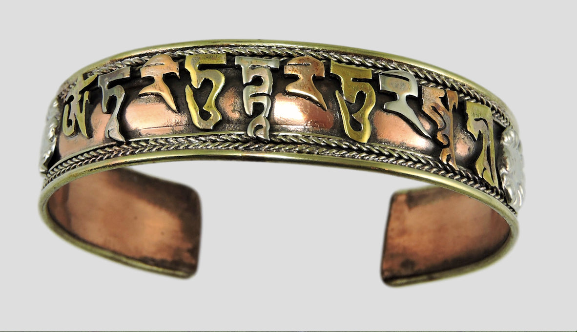 Handmade Tibetan Three Metal Healing Mantra Yoga Bracelet (Green Tara Mantra)